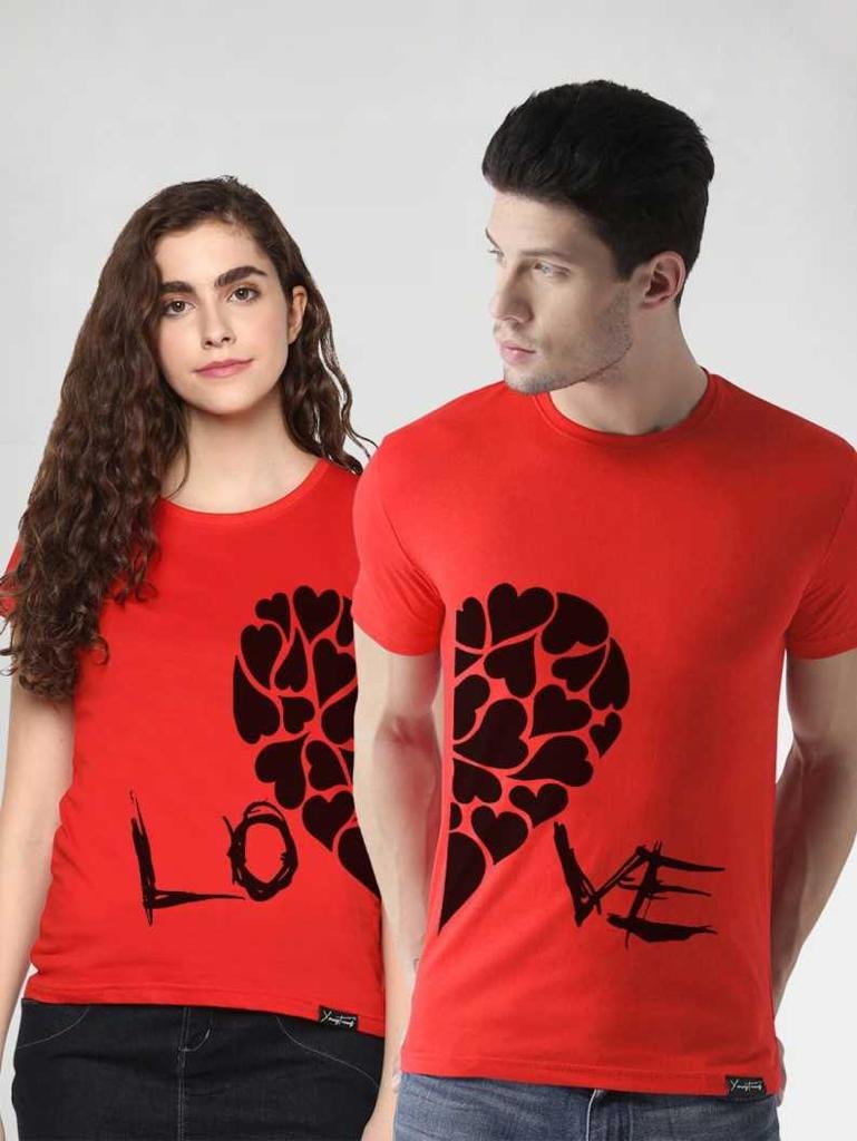 Buy COUPLESTUFF.IN Couple Men's & Women's 3/4th Sleeve Cotton Printed Dress  & T Shirt Heart -Love - (Pack of 2) at Amazon.in
