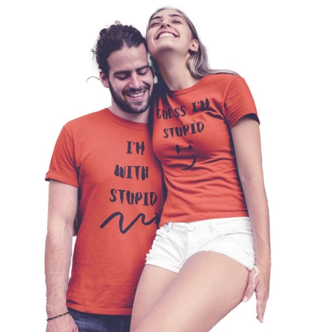 I m with Stupid Guess I m Stupid Couple T Shirt Red Men S